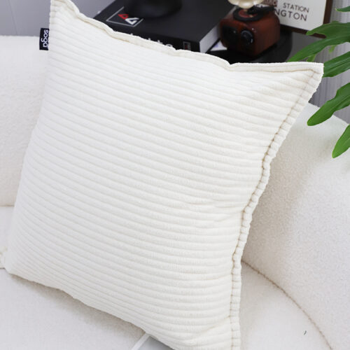 2x 50cm Beige Throw Pillow Warm Wabi-sabi Striped Corduroy Square - Image 3