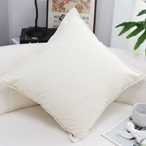 2x 50cm Beige Throw Pillow Warm Wabi-sabi Striped Corduroy Square - Image 4