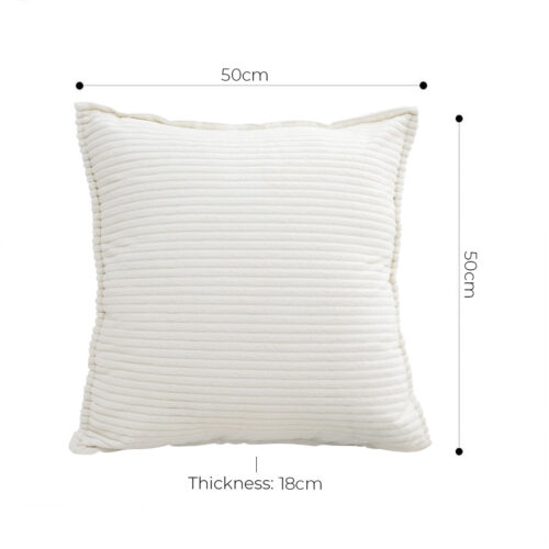 2x 50cm Beige Throw Pillow Warm Wabi-sabi Striped Corduroy Square - Image 5