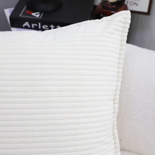 2x 50cm Beige Throw Pillow Warm Wabi-sabi Striped Corduroy Square - Image 6