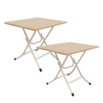 2x Wood-Colored Dining Table Portable Square Surface Space Saving Folding Desk Decor