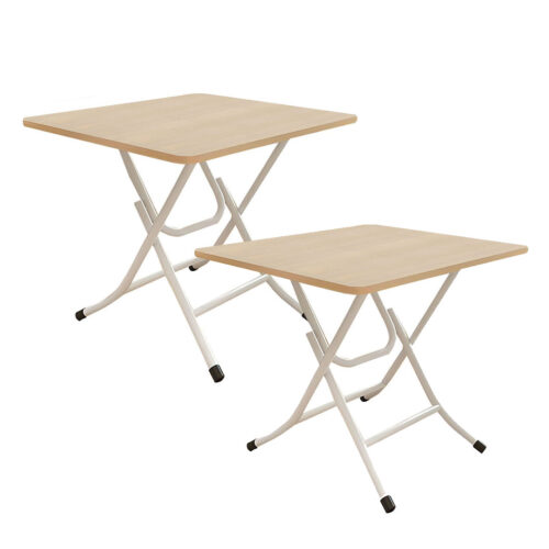 2x Wood-Colored Dining Table Portable Square Surface Space Saving Folding Desk Decor