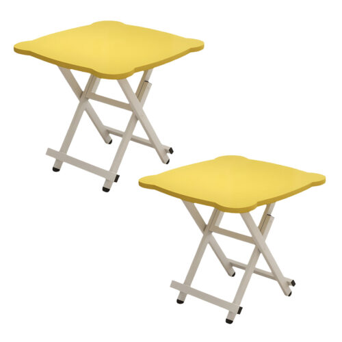 2x Yellow Minimalist Cat Ear Folding Table Indoor Outdoor Portable Stall Desk Decor