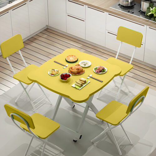 2x Yellow Minimalist Cat Ear Folding Table Indoor Outdoor Portable Stall Desk Decor - Image 4