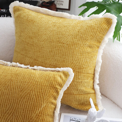 2x 50cm Throw Pillow Turmeric Yellow Aesthetic Chenille Texture - Image 3