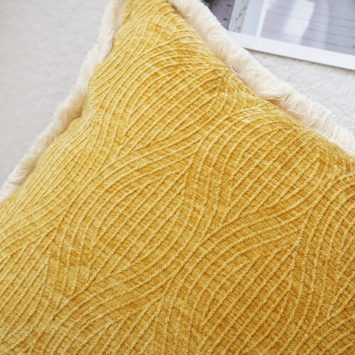 2x 50cm Throw Pillow Turmeric Yellow Aesthetic Chenille Texture - Image 4