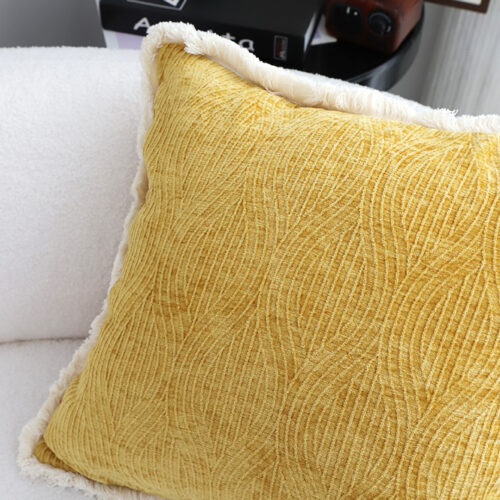 2x 50cm Throw Pillow Turmeric Yellow Aesthetic Chenille Texture - Image 6
