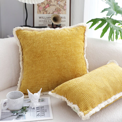 2x 50cm Throw Pillow Turmeric Yellow Aesthetic Chenille Texture - Image 7