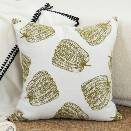 2x 50cm Throw Pillow White with Olive Green Autumn Harvest Pumpkin Print Decor - Image 2