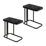 2x 30x50cm Black Ceramic Sofa Side Square Mini Table Black Metal Legs