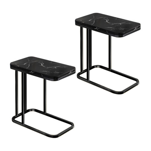 2x 30x50cm Black Ceramic Sofa Side Square Mini Table Black Metal Legs