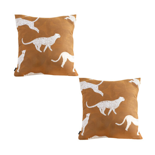 2x 50cm Throw Pillow Brown White Cheetah Animal Print