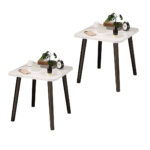 2x 40cm White Ceramic Table Stone Pattern Compact Modern with Black Metal Legs