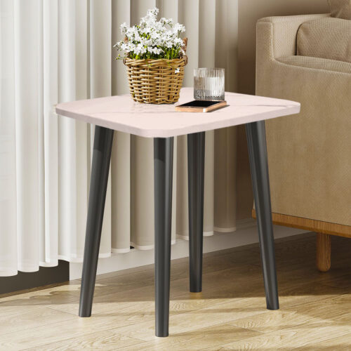 2x 40cm White Ceramic Table Stone Pattern Compact Modern with Black Metal Legs - Image 4