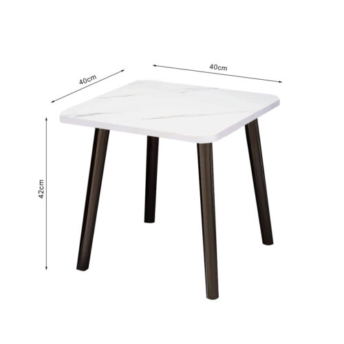 2x 40cm White Ceramic Table Stone Pattern Compact Modern with Black Metal Legs - Image 5