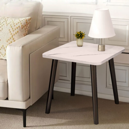 2x 40cm White Ceramic Table Stone Pattern Compact Modern with Black Metal Legs - Image 6