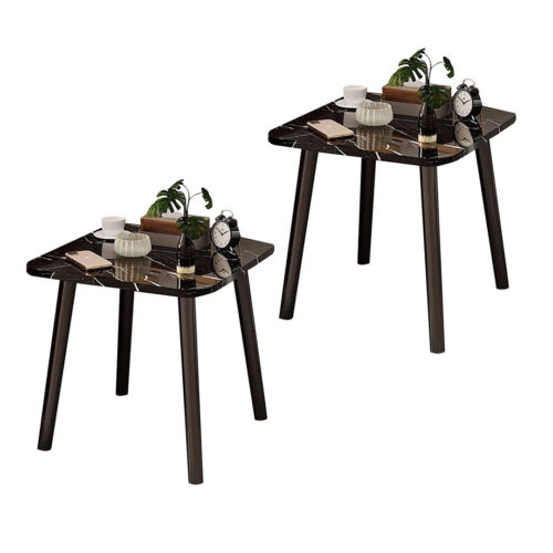 2x 40cm Black Ceramic Table Stone Pattern Compact Modern with Black Metal Legs