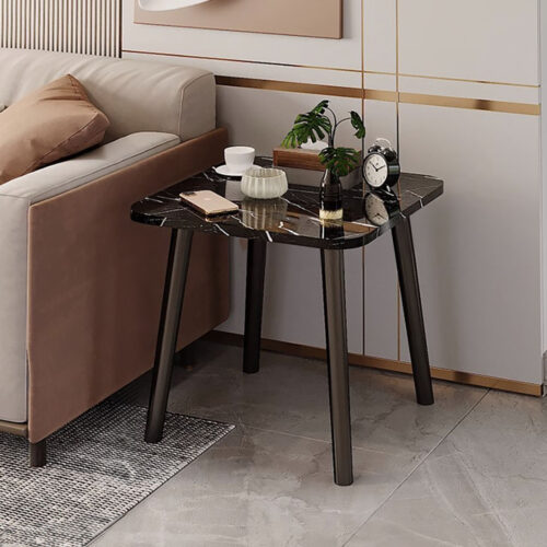 2x 40cm Black Ceramic Table Stone Pattern Compact Modern with Black Metal Legs - Image 2