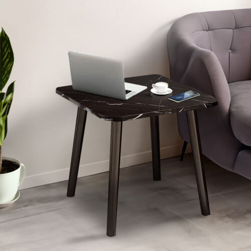 2x 40cm Black Ceramic Table Stone Pattern Compact Modern with Black Metal Legs - Image 3