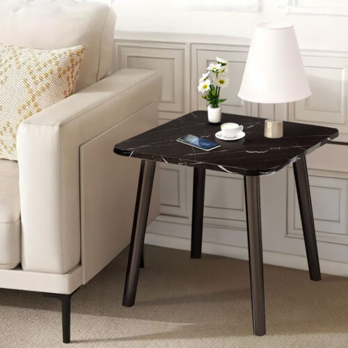 2x 40cm Black Ceramic Table Stone Pattern Compact Modern with Black Metal Legs - Image 6