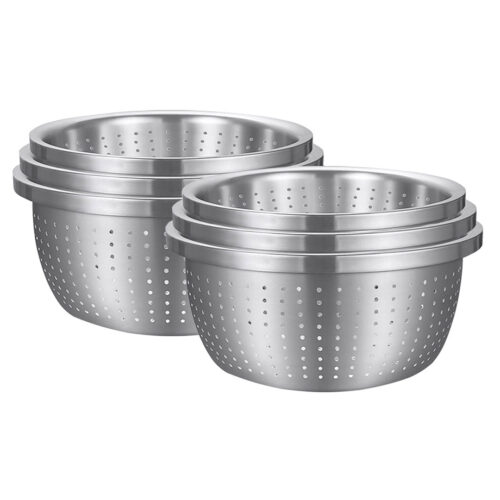 2x Stainless Steel Nesting Basin Colander Sink Washing Bowl Metal Basket Strainer Set of 3