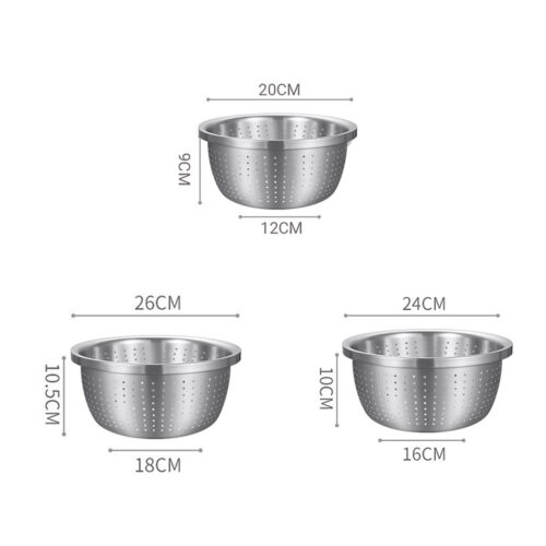 2x Stainless Steel Nesting Basin Colander Sink Washing Bowl Metal Basket Strainer Set of 3 - Image 2