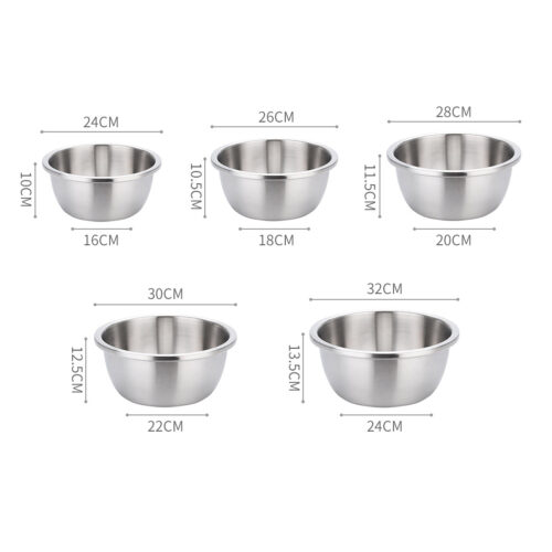 2x 5Pcs Deepen Matte Stainless Steel Stackable Baking Washing Mixing Bowls Set Food Storage Basin - Image 2
