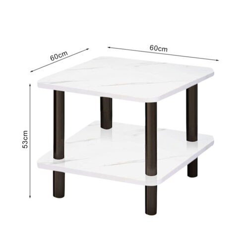 2x 60cm White Ceramic Side Table Stone Pattern Modern with Metal Legs - Image 6