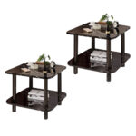 2x 60cm Black Ceramic Table Stone Pattern Modern with Black Metal Legs
