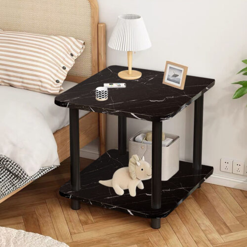 2x 60cm Black Ceramic Table Stone Pattern Modern with Black Metal Legs - Image 3