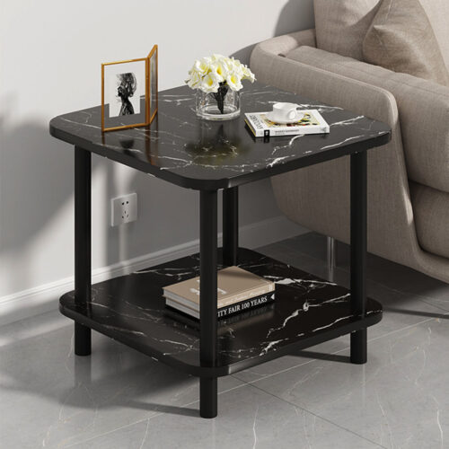 2x 60cm Black Ceramic Table Stone Pattern Modern with Black Metal Legs - Image 5