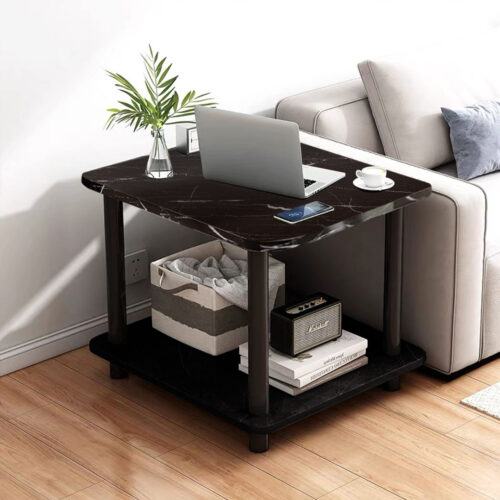 2x 60cm Black Ceramic Table Stone Pattern Modern with Black Metal Legs - Image 7
