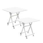2x White Dining Table Portable Square Surface Space Saving Folding Desk with Lacquered Legs Decor