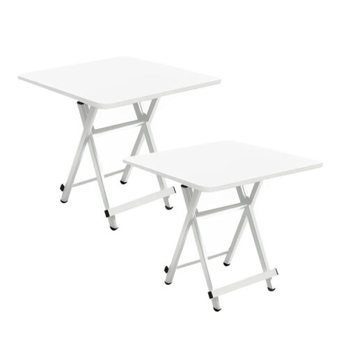 2x White Dining Table Portable Square Surface Space Saving Folding Desk with Lacquered Legs Decor