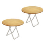 2x 80cm Wood Color Round Table with White Legs Modern
