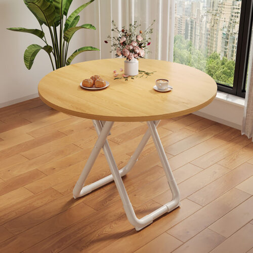 2x 80cm Wood Color Round Table with White Legs Modern - Image 2