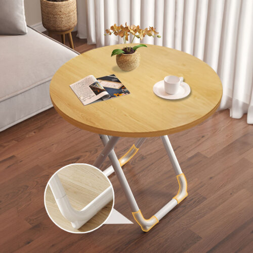 2x 80cm Wood Color Round Table with White Legs Modern - Image 8