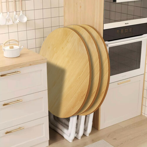 2x 80cm Wood Color Round Table with White Legs Modern - Image 9