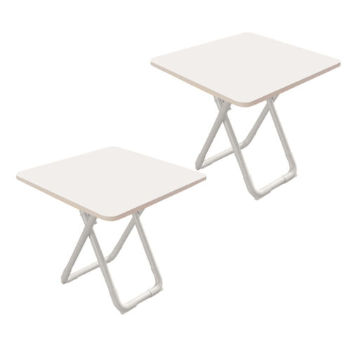 2x 80cm White Square Table with White Legs Modern Minimalist