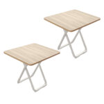 2x 80cm Light Square Table with White Legs Modern