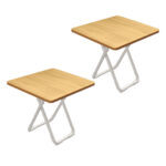 2x 80cm Wood Color Board Square Table with White Legs Modern