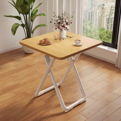 2x 80cm Wood Color Board Square Table with White Legs Modern - Image 2