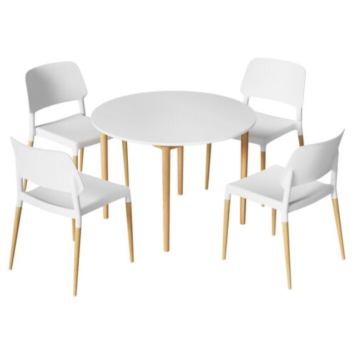 Artiss Dining Table and Chairs Set 5PCS White Wood Restaurant Kitchen Furniture