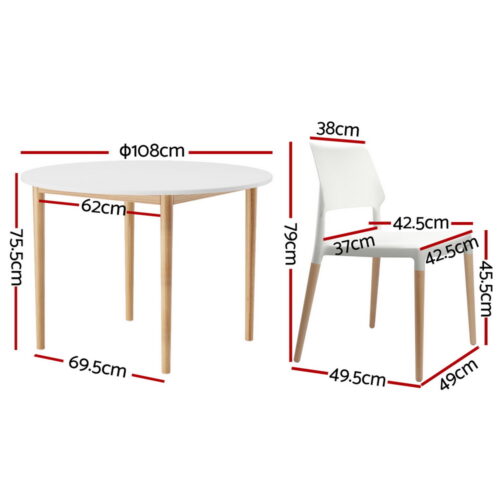 Artiss Dining Table and Chairs Set 5PCS White Wood Restaurant Kitchen Furniture - Image 2