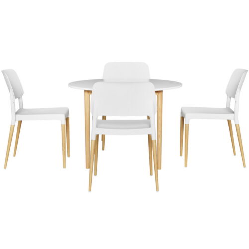 Artiss Dining Table and Chairs Set 5PCS White Wood Restaurant Kitchen Furniture - Image 3