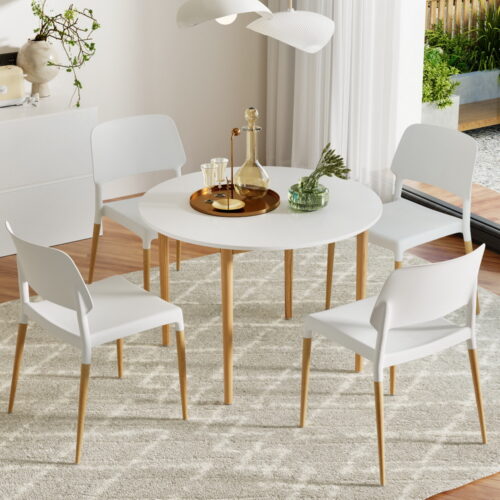 Artiss Dining Table and Chairs Set 5PCS White Wood Restaurant Kitchen Furniture - Image 7