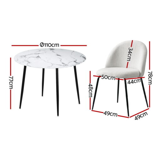 1 Artiss Dining Table and 4 Chairs Set Marble White - Image 2