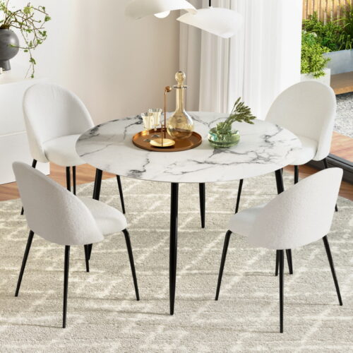 1 Artiss Dining Table and 4 Chairs Set Marble White - Image 7