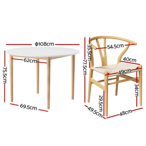 Artiss Dining Table and Chairs Set 5pcs Wishbone Restaurant Kitchen Furniture - Image 2