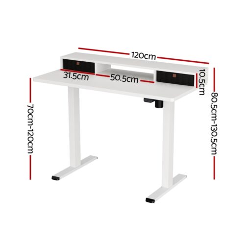 Artiss Electric Standing Desk with Storage Shelf Drawer Office Table 120CM - Image 2